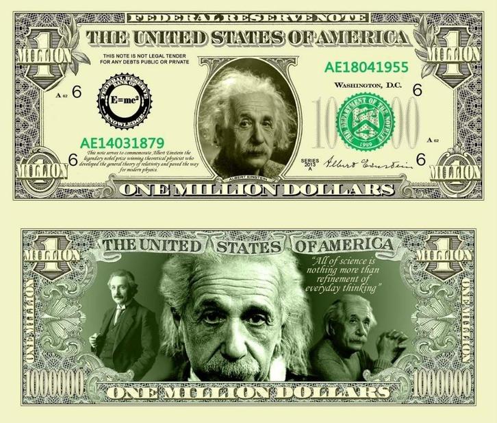 USA 1 Million $ Commemorative Bankbiljet Albert Einstein UNC, Postzegels en Munten, Bankbiljetten | Amerika, Los biljet, Noord-Amerika