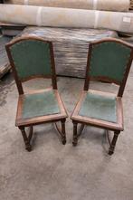 Lot de 2 chaises vintage en bois aspect cuir vert, Vintage, Enlèvement, Utilisé, Tissus