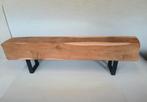 Industriële vol eiken Bank met zwarte rechthoekige poten, Ophalen, Zo goed als nieuw