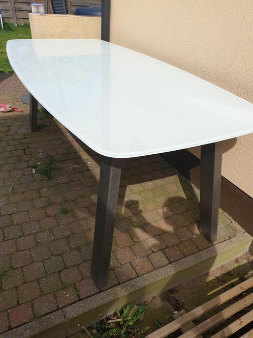 leuke xooon tafel glas met inox poten voor binnen of buiten, Jardin & Terrasse, Tables de jardin, Utilisé, Inox, Enlèvement