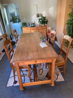 Eetplaats grote tafel 200x84,5B met 6 stoelen zitH 46,5x44B, Ophalen, Gebruikt, 6 tot 8 stoelen