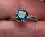 Bague en argent massif avec diamant de synthèse vert bleu, Bijoux, Sacs & Beauté, Bagues, Enlèvement ou Envoi, Neuf, Bleu, Argent
