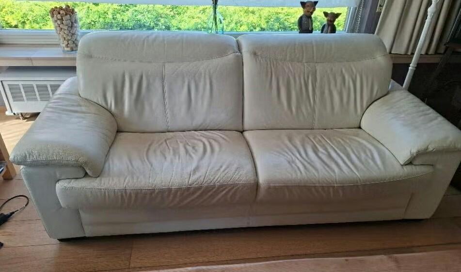 Witte Ledere zetel 3 zit en 1 zit electrisch relax., Ophalen