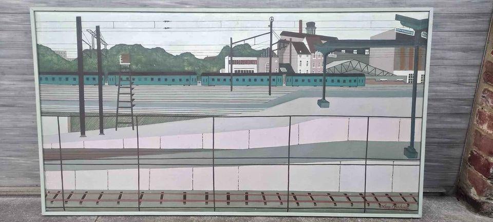 Huile sur toile station gare signe Léon michiels, Antiquités & Art, Enlèvement