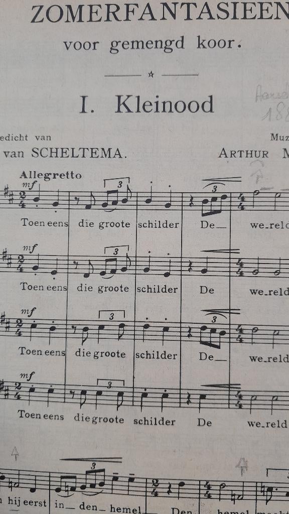 ZOMERFANTASIEËN          Arthur  Meulemans, Musique & Instruments, Partitions, Comme neuf, Autres genres, Autres genres, Chœur