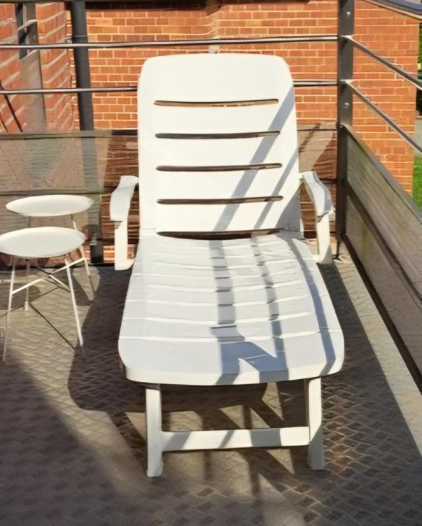 Transat possibilité couchette avec coussin, Jardin & Terrasse, Chaises longues, Enlèvement, Utilisé, Plastique, Mobile