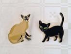 vintage broche kat Atlas Siamois & zwart email, Enlèvement, Noir