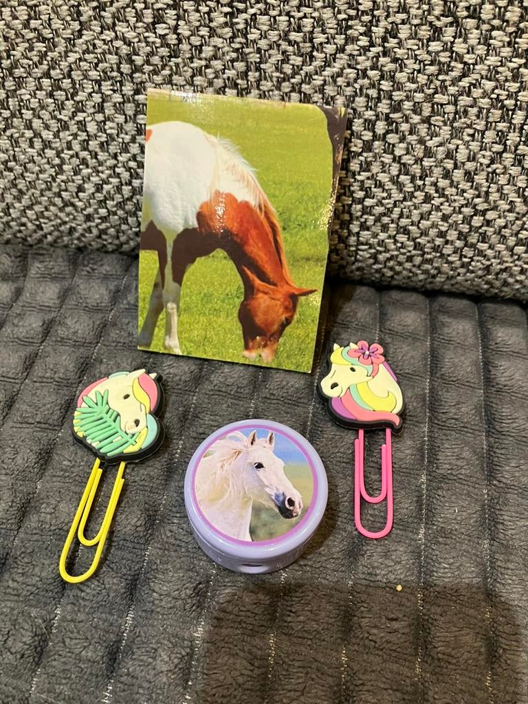 Set d'école chevaux  : 2 trombone, taille-crayon, carnet, Divers, Fournitures scolaires, Enlèvement ou Envoi, Comme neuf
