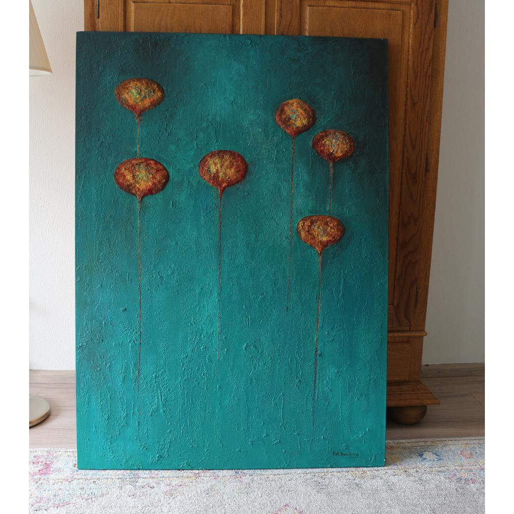 Groot structuurschilderij 'uitgebloeid', Antiek en Kunst, Kunst | Schilderijen | Modern, Ophalen