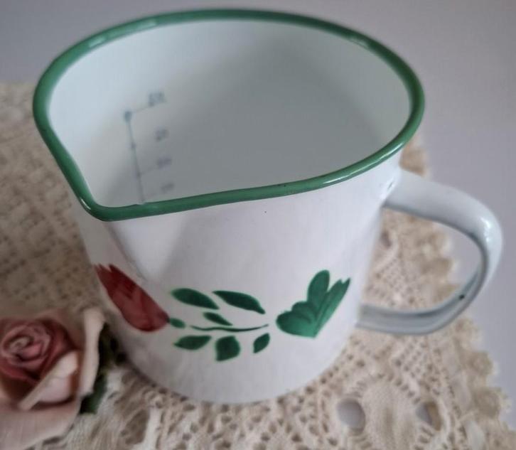 Vintage boerenbont emaille maatbeker, 500 ml, Antiquités & Art, Curiosités & Brocante, Enlèvement ou Envoi