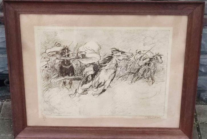 Lithographie cavalier arabe signe Gustave flasschoen, Antiek en Kunst, Kunst | Litho's en Zeefdrukken, Ophalen of Verzenden