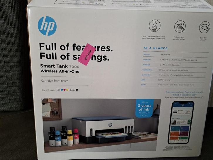 printer HP Smart Tank 7006, Computers en Software, Printers, Nieuw, Printer, Inkjetprinter, Kleur printen, Kopieren, Scannen, Zwart-en-wit printen