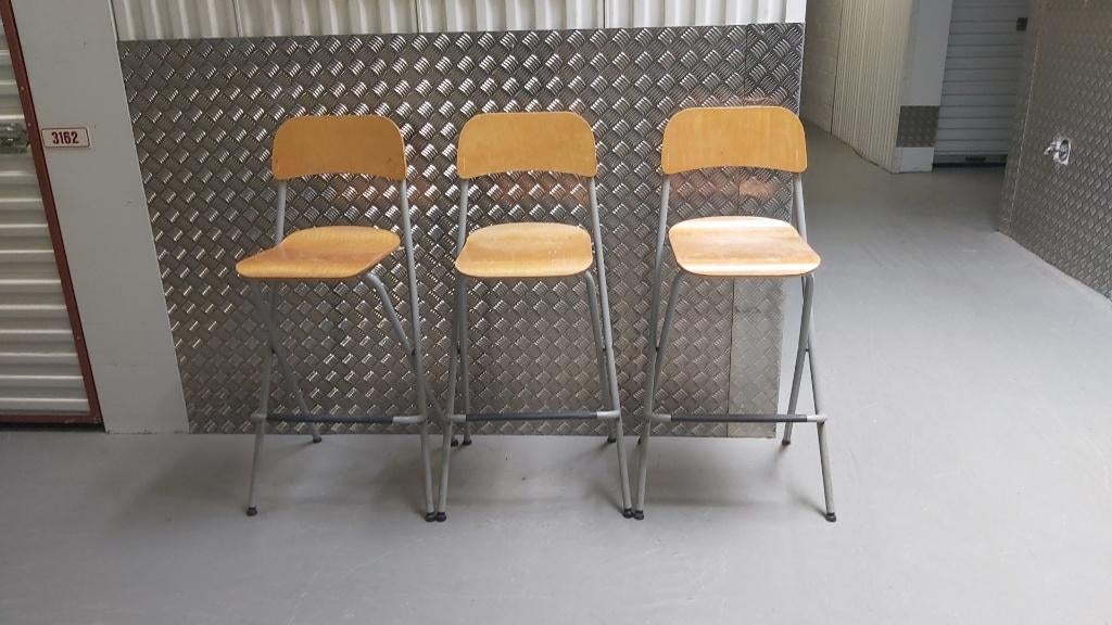 3 opvouwbare hoge stoelen, Ophalen, Grijs, Hout