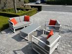 Loungeset Jati Kebon wit met antraciet kussens, Table d'appoint, Aluminium, Utilisé, Sets de jardin