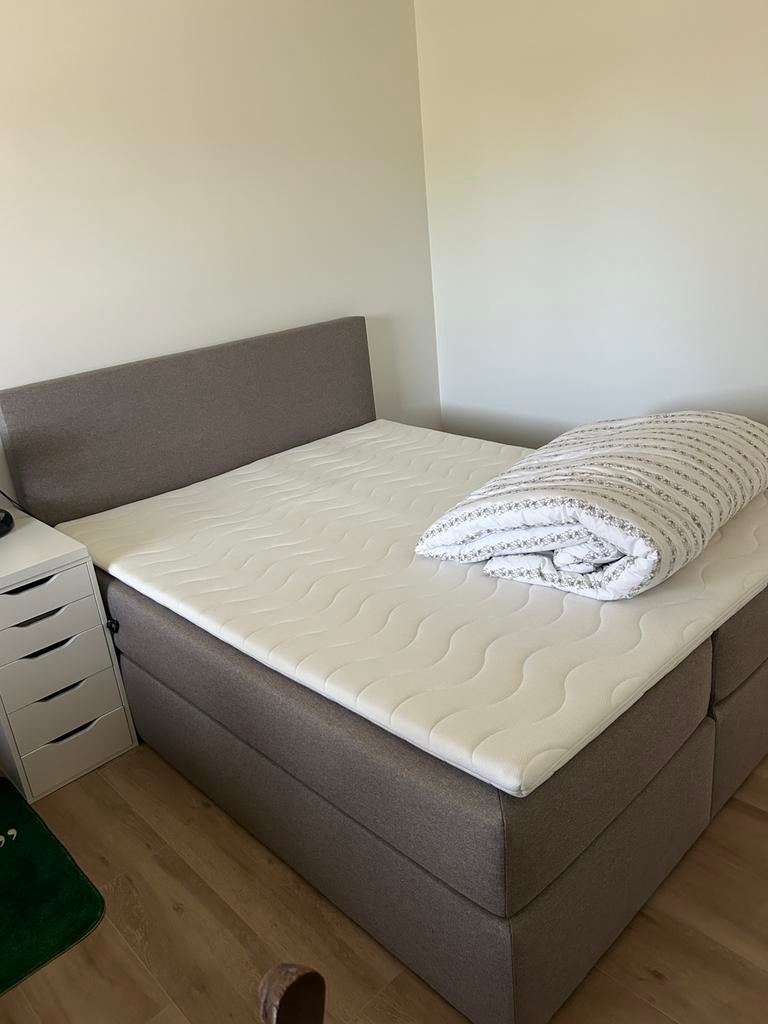 Boxspring bed 160/200 met topper, Comme neuf, Brun, Enlèvement, 200 cm