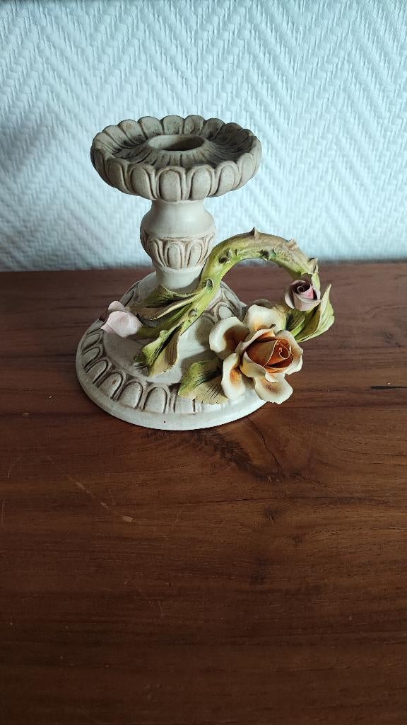 Vintage Italiaanse Kandelaar met roos, Ophalen of Verzenden