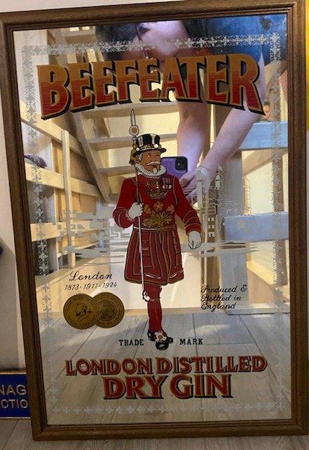 Gin reclame bord in glas in houten kader, Ophalen, Gebruikt, Overige typen