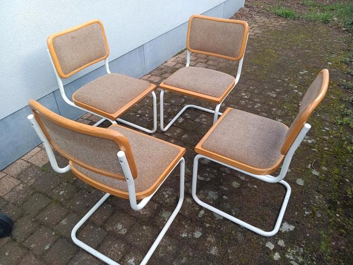 4 vintage design sledestoelen, Huis en Inrichting, Stoelen, Hout, Stof, Ophalen