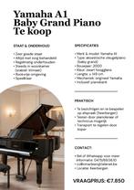 Yamaha A1 Baby Grand Vleugelpiano, Musique & Instruments, Pianos, Brillant, Comme neuf, Enlèvement, À queue