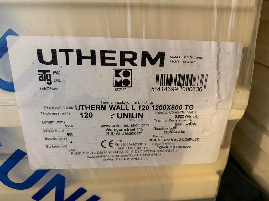 PIR Isolatieplaten Unilin Utherm Wall L 120mm TG (14,4 m²), Bricolage & Construction, Isolation de toiture, Comme neuf, Enlèvement