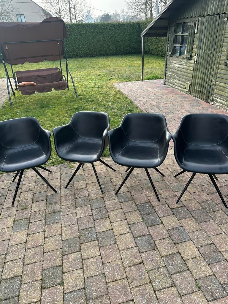 4x lederen salonstoelen 1x salonstoel (koehuid), Huis en Inrichting, Stoelen, Ophalen, Zo goed als nieuw