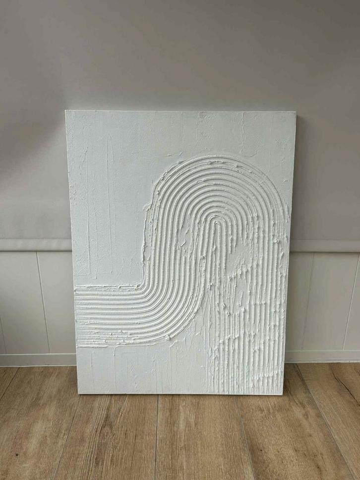 Japandi Stijl Wandkunst –Minimalistisch Wit Reliëf op Canvas, Antiek en Kunst, Kunst | Schilderijen | Abstract, Ophalen