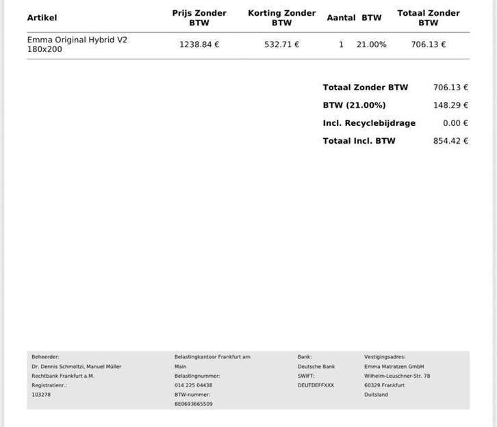 Emma Original Hybrid V2 matras + Emma Protector (180x200 cm), Huis en Inrichting, Slaapkamer | Matrassen en Bedbodems, Matras
