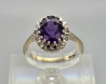 Gouden Vintage bi-color ring amethist en diamant. 2025/712. beschikbaar voor biedingen