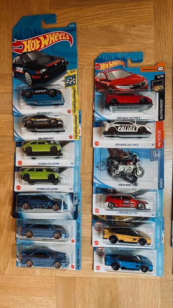 Verschillende HotWheels modellen Honda Toyota Mazda Datsun