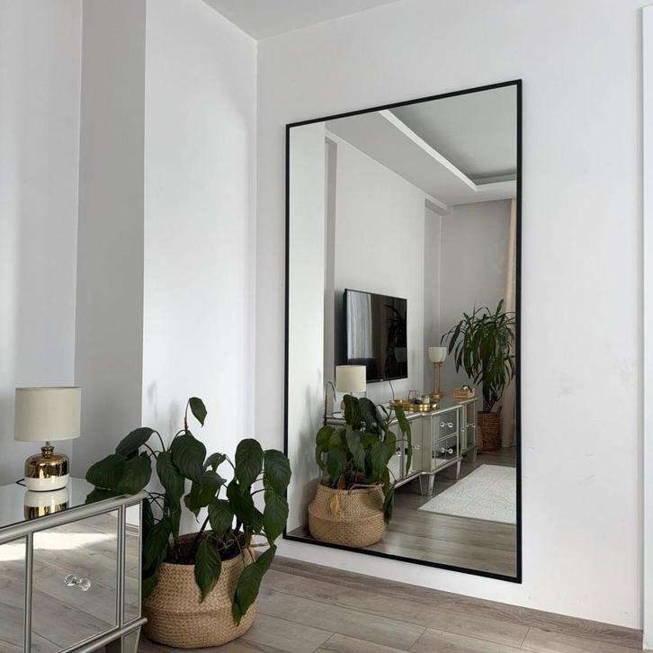 Grote Rechthoekige Spiegel - Modern Zwart Frame, Huis en Inrichting, Woonaccessoires | Spiegels, Nieuw, 100 tot 125 cm, 150 tot 200 cm