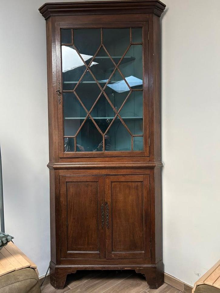 Meuble d'angle en chêne massif - Style anglais - bon état, Maison & Meubles, Armoires | Vitrines, Utilisé, 150 à 200 cm, 50 à 100 cm