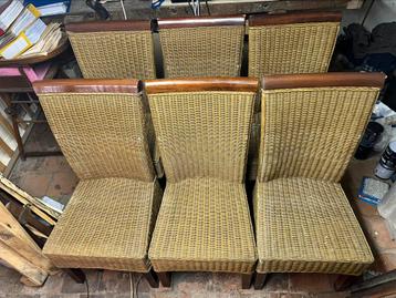 6 rotan eetkamerstoelen, Enlèvement, Utilisé, Brun, Osier ou Rotin