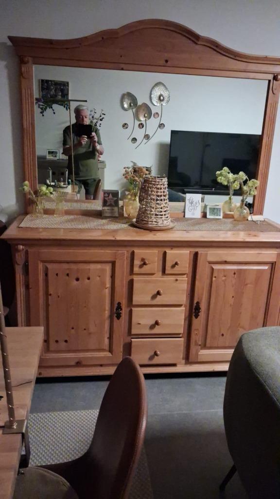 Commodekast met spiegel, Huis en Inrichting, Kasten | Ladekasten, Zo goed als nieuw, 200 cm of meer, 50 tot 75 cm, Eikenhout, Grenenhout