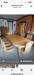 Tafel en zes stoelen, Huis en Inrichting, Ophalen, Gebruikt, Riet, 4 tot 6 stoelen