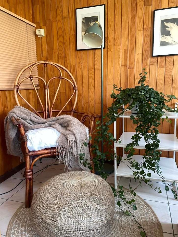 Rotan fauteuil – boho / vintage, Huis en Inrichting, Fauteuils, Gebruikt, Riet of Rotan, 50 tot 75 cm, Ophalen