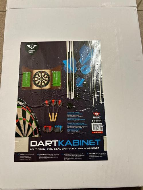 Longfield PRO 501 houten dartkabinet bruin (bord+pijltjes), Sports & Fitness, Fléchettes, Neuf, Cible de fléchettes avec fléchettes