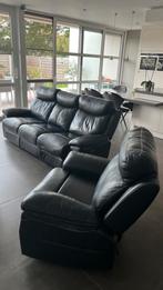 Zwarte Leren relaxzetels 3-zit en 1-zit, Ophalen, Gebruikt, Leer