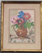 huile sur papier fleurs signe pierre thevenet, Antiek en Kunst, Ophalen of Verzenden