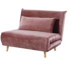 1-zits slaapbank in roze velours, Ophalen, Stijlvol, 75 tot 100 cm, Zo goed als nieuw