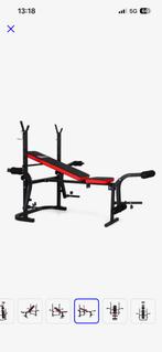 Halterbank met 180kg gewichten, Sports & Fitness, Équipement de fitness, Enlèvement, Comme neuf, Barre d'haltères