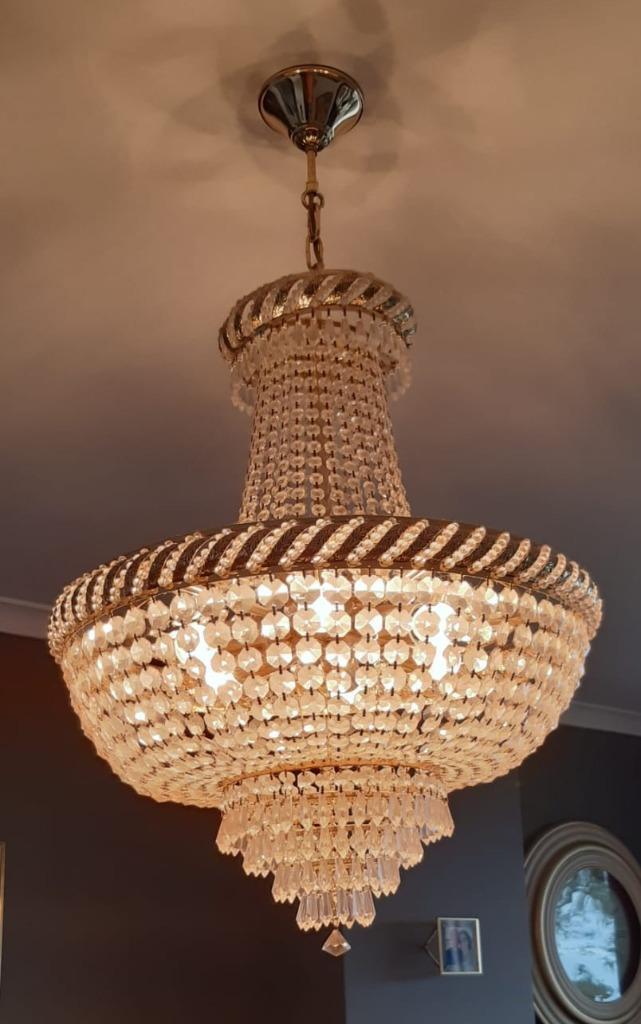 Kristallen hanglamp, Huis en Inrichting, Lampen | Hanglampen, Gebruikt, 75 cm of meer, Ophalen
