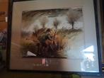 Aquarel jachttafereel 70 op 60 lijst inbegrepen get Hug, Antiek en Kunst, Ophalen