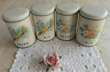 Set Franse brocante blikjes, vogels, bloemen, pâtes & riz, Enlèvement ou Envoi
