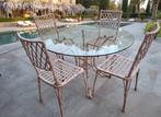 Orangerieset met gietijzeren stoelen en glazen blad, Tuin en Terras, Tuinsets en Loungesets, Ophalen, Zo goed als nieuw