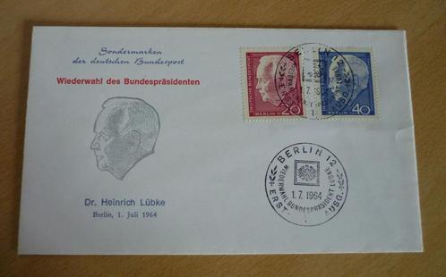 Eerstedagenvelop Deutsche Bundespost Wiederwahl Lübke '64, Postzegels en Munten, Postzegels | Eerstedagenveloppen, Ophalen of Verzenden