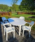 Allibert-tuinmeubelen (tafel-4 stoelen-2 ligstoelen)+kussens, Tuin en Terras, Tuinset, Eettafel, Kunststof, 4 zitplaatsen