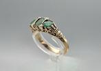 Gouden Vintage ring edelsteen smaragd en diamant. 2024/261., Handtassen en Accessoires, Antieke sieraden, Ophalen of Verzenden