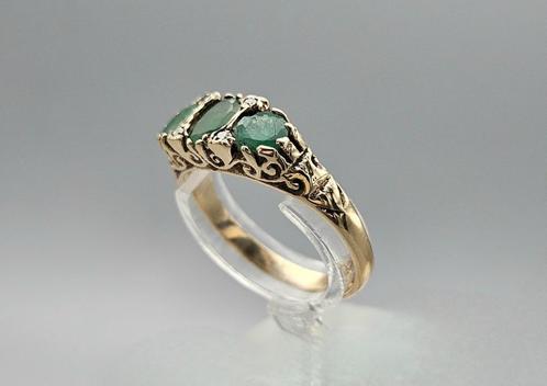 Gouden Vintage ring edelsteen smaragd en diamant. 2024/261., Handtassen en Accessoires, Antieke sieraden, Ring, Goud, Met edelsteen