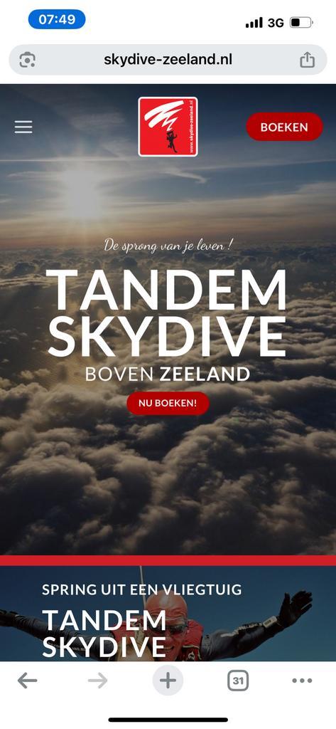 Saut en parachute, Tickets en Kaartjes, Recreatie | Overige, Twee personen, Ticket of Toegangskaart