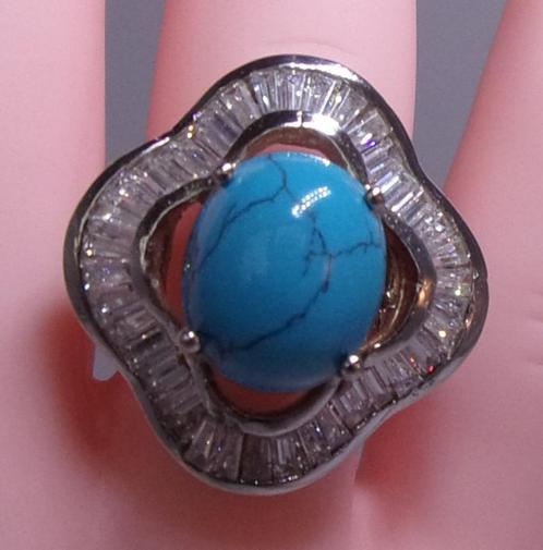 Opvallende massief zilveren ring met Turkoois NIEUW, Handtassen en Accessoires, Ringen, Nieuw, Dame, Kleiner dan 17, Roze, Zilver